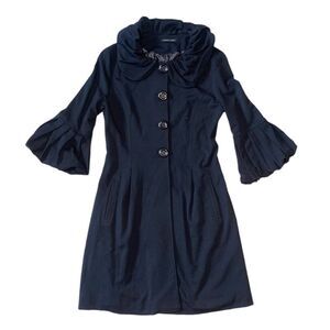 Tempo Paris Retro Style 3/4 Bell Sleeve Black Topper Buttondown Coat Size Large